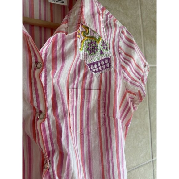 No Boundaries 90s Y2K Pink Striped Embroidered Skeleton Skull Button Down M/L - Picture 5 of 16